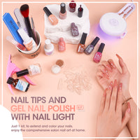 Gellen Gel Nail Polish Kit, 8 Nudes Pink Grey Colors Gel Polish Set With 36W UV Light Nail Dryer, 504Pcs Coffin Fake Nails Tips Glue Gel Nail Prep Kit, Gel Top and Base Coat, Manicure Tools
