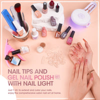Gellen Gel Nail Polish Kit, 8 Nudes Pink Peach Colors Gel Polish Set With 36W UV Light Nail Dryer, 504Pcs Coffin Fake Nails Tips Glue Gel Nail Prep Kit, Gel Top and Base Coat, Manicure Tools