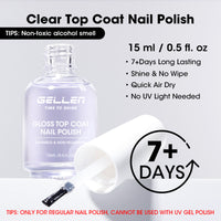 Gellen High Shine Clear Top Coat for Nails, Quick Dry Clear Purple Tint Top Coat Nail Polish, Long Lasting Chip Resistant Glossy Top Coat, UV Resistant Non UV Formula, HEMA Free