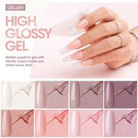 Gellen Gel Nail Polish Kit, 8 Nudes Pink Grey Colors Gel Polish Set With 36W UV Light Nail Dryer, 504Pcs Coffin Fake Nails Tips Glue Gel Nail Prep Kit, Gel Top and Base Coat, Manicure Tools