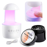 Gellen Solid Nail Glue Gel Kit with Mini Lamp Dryer for Fake Nails, 8g Strong Solid Glue for Salon Nail Art UV/LED 8W Light Cure Nail Prep