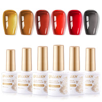 Gellen Gel Polish - 6 Colors Glassy Gel Sheer Red Grey Leaf Yellow Amber Brown Burgundy Gel Polish Set Soak Off UV Cure DIY Nail Art Gifts for Christmas