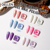 Gellen Pearl Gel Nail Polish, 6 Colors Glitter White Pink Purple Blue Red Light Purple Pearl Shimmer Mermaid Gel Polish Pearlescent Shell Nail Gel Polish Set Swirl Thread Effect Nail Drawing Gel