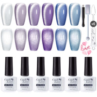 Candy Lover Cat Eye Gel Nail Polish Kit, 6 Blue Purple Holographic Glitter Colors Gel Polish with 2 Magnets and 6 Nail Swatch Sticks, UV Nail Polish Gel, Gel Nail Art Manicure Kit Gift for Women