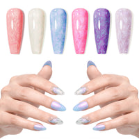 Gellen Pearl Gel Nail Polish, 6 Colors Glitter White Pink Purple Blue Red Light Purple Pearl Shimmer Mermaid Gel Polish Pearlescent Shell Nail Gel Polish Set Swirl Thread Effect Nail Drawing Gel