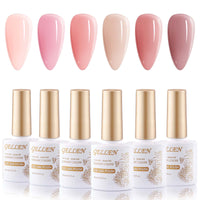 Gellen Jelly Gel Nail Polish Kit, 6 Transparent Nude Pink Colors Set, Soak off UV DIY Manicure Kit for Women