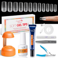 Candy Lover Nail Tips and Glue Gel Kit, 552 Pcs Fully Pre-buffed Fake Square Nail Tips Kit with 4-in-1 Nail Glue Gel and Nail Lamp Dryer, Acrylic Gel Nail Extension Kit, Nail Kit Gift for Girls Women