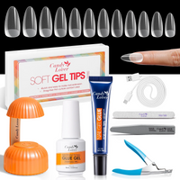Candy Lover Nail Tips and Glue Gel Kit, 552 Pcs Fully Pre-buffed False Almond Nail Tips Kit with 4-in-1 Nail Glue Gel and Nail Lamp, Acrylic Gel Nail Extension Kit, Nail Kit Gift for Girls Women