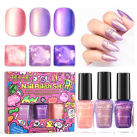 Gellen Nail Polish, Quick Dry 3 Colors Glitter Purple Dark Purple Pink Nail Polish Set Xmas Halloween Nail Lacquer Set, Gift for Women Home Nail Art, No UV Light Needed, 0.33 Fl.oz