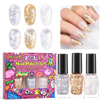 Gellen Nail Polish, Quick Dry 3 Colors Glitter White Sliver Gold Nail Polish Set Xmas Halloween Nail Lacquer Set, Gift for Women Home Nail Art, No UV Light Needed, 0.33 Fl.oz