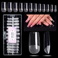 Gellen Medium Square Fake Nail Tips for Press on Nails, 504Pcs Soft Gel Tips for Nail Extensions Full Cover Pre-shaped 12 Sizes Clear False Nails for Nail Art