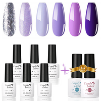 Candy Lover Gel Nail Polish Kit with Top Base Coat, 6 Purple Colors Set with Top Coat Base Coat, Quick Dry, Long-lasting, UV Gel Polish, No Wipe Soak Off Nail Polish, Nail Art Gift for Women Girls