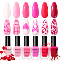 Gellen Nail Polish, Quick Air Dry 6 Colors Nail Lacquer Set Romantic Pink Nail Polish Set for Nail Manicure DIY Art Home, No UV Light Needed, 0.33 Fl.oz