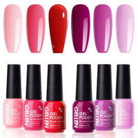 Gellen Gel Nail Polish Kit, Glossy Purple Red Pink Gel Polish, Soak off Gel Nail Kit for DIY Home Gel Manicure Set, 6 Colors Nail Polish Kit for Nail Art