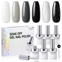 Candy Lover Classic Gel Nail Polish Set, 6 Black White Gray Glitter Gel Polish, Quick Dry Long Lasting UV Gel Nail Polish