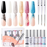 Gellen Gel Liner Nail Polish, 6 Colors Gold Sliver Pink Glitter Nail Art Gel Nail Polish Set, Gel Polish Soak Off UV Cure Gel Built Thin Nail Brush Christmas Gifts for Women