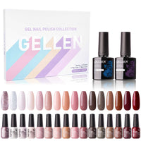 Gellen Gel Nail Polish Kit, 16 Colors Gel Polish Nudes Pink Red Brown Soak Off Nail Gel Polish Set with Top and Base Coat, UV Nail Gel DIY Salon Nail Art Valentine Gift for Women