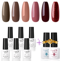 Candy Lover Gel Nail Polish Kit with Top Base Coat, 6 Red Brown Pink Colors with Top Coat and Base Coat, Quick Dry, Long-lasting, UV Gel Polish, No Wipe Soak Off Nail Polish, Nail Art Gift for Women