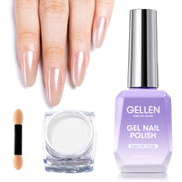 Gellen Gel Polish Chrome Nail Powder Kit - 1Pc 18ml Brown Gel Nail Polish and 1Pc Pearl Nail Chrome Powder, Iridescent Aurora Mirror Effect Pigment for Nail Polish Nail Art