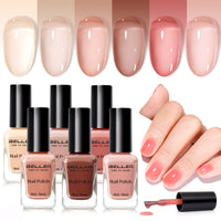 Gellen Nail Polish, Quick Air Dry 6 Colors Nail Lacquer Set Classic Jelly Nude Brown Nail Polish Set for Nail Manicure DIY Art Home, No UV Light Needed, 0.33 Fl.oz
