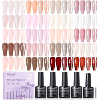 Gellen 24Pcs Gel Nail Polish Set, 20Colors Elegant Jelly Gel Polish with Base Coat & Glossy Matte Cateye Top Coat, HEMA TMPTA TPO 3-Free Red Pink Green White UV Cured Soak off Nail Kit for Women