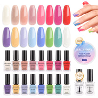Nailshion Quick Air Dry Nail Polish Set, 16 Colors 10ML Nude Red Blue Green Nail Polish with Clear Base Top Coat and 35Pcs Remover Pads All Season Regular Nail Lacquer Gift for Women Girls