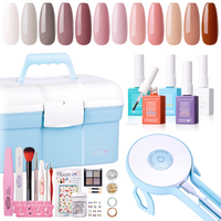 Perfect Summer Gel Nail Polish Kit with UV Lamp, Portable Nail Light Starter Kit with Storage Box 12 Nude Grey Pink Brown Colors, Top Base Coat Manicure Tools Gel Nail Art Kit, All-in-One Set