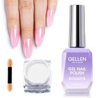 Gellen Gel Polish Chrome Nail Powder Kit - 1Pc 18ml Pink Gel Nail Polish and 1Pc Pearl Nail Chrome Powder, Iridescent Aurora Mirror Effect Pigment for Nail Polish Nail Art