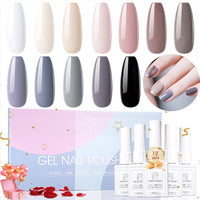 Perfect Summer Gel Nail Polish, 12 Colors Gel Polish Classic Gray Nude Black Soak Off UV Nail Polish Gel, Manicure DIY Salon Nail Art Gift for Women Girls