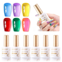 Gellen Gel Nail Polish Kit - 6 Colors Ice Glassy Gel Blue Purple Yellow Red Green Pink Gel Polish Set Soak Off LED Gel Nail Kit Nail Art DIY Manicure Gifts for Her