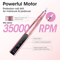 Gellen Cordless Electric Nail Drill, 11 in 1 Professional Nail File Kit, Rechargeable Pedicure Manicure Nail Drill Kit 35000 RPM Portable Efile Set
