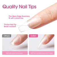 Gellen Medium Coffin Fake Nail Tips for Press on Nails, 504Pcs Soft Gel Tips for Nail Extensions Full Cover Pre-shaped 12 Sizes Clear False Nails for Nail Art