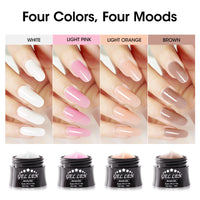 Gellen Builder Nail Gel, 4 Colors Nail Extension Gel Set White, Light Pink, Light Orange, Brown Hard Gel Builder Nail Extension for Nail Art