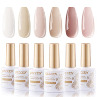 Gellen Gel Nail Polish Kit, 6 Colors White Pink Gel Polish Set, Soak off LED Nail Lamp Gel Nail Kit, Manicure Kit Gifts for Her