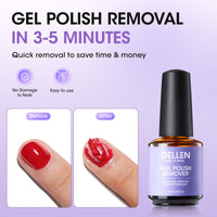 Gellen Gel Polish Remover Kit, 3-5 minutes Quick Removal, with Liquid Latex Tape Easy Peel Off & Nail Strengthener & Manicure Tools, No Need Wrapping or Soaking
