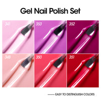 Gellen Gel Nail Polish Kit, Glossy Purple Red Pink Gel Polish, Soak off Gel Nail Kit for DIY Home Gel Manicure Set, 6 Colors Nail Polish Kit for Nail Art