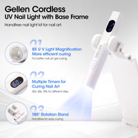 Gellen Portable Mini UV Light for Gel Nails, Handheld UV Nail Lamp with Base, 3 Timer Settings & LCD Display, Fingernails Curing Nail UV Light