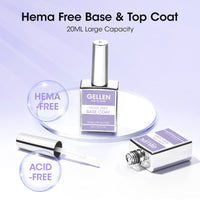 Gellen Hema-Free Gel Base and Top Coat Set, 2Pcs 20ML No Wipe Glossy Gel Top Coat, Clear UV Base Coat Gel Nail Polish, Soak Off Nail Lamp Gel Base Top Coat Nail Art Home Manicure