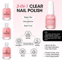 Gellen Base & Top Coat Nail Polish Set, Pink Nail Ridge Filler & High Shine Top Coat Duo, Nail Strengthener for Weak Damaged Nails, Quick Dry Chip Resistant Clear Nail Polish, HEMA Free