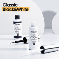 Gellen Gel Liner Nail Polish, 2 Colors Black White Nail Art Gel Nail Polish Set, Gel Polish Soak Off UV Cure Gel Built Thin Nail Brush Christmas Gifts for Women