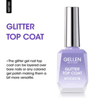 Gellen Glitter Gel Top Coat, 18ML No Wipe Glitter Gel Top Coat, Clear UV Top Coat Gel Nail Polish, Soak Off Nail Lamp Gel Base Top Coat Nail Art Home Manicure