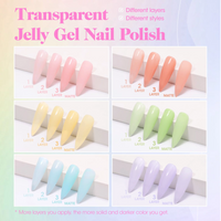 Gellen Jelly Gel Nail Polish Kit, 6 Transparent Colors Candy Macaron Nail Polish Set, Soak Off Gel Nail Polish Kit, Bright Rainbow Gel Polish for Home DIY