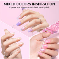 Nailshion Quick Air Dry Nail Polish Set, 16 Colors 10ML Jelly Glitter Shimmer Holographic Nail Polish with Clear Base Top Coat and 35Pcs Remover Pads Summer Regular Nail Lacquer Gift for Women Girls