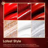 Gellen Red Gel Nail Polish, 6 Colors Red Burgundy Glitter Gel Polish Set Snow White Gold Silver Sparkle Soak Off Nail Gel Kit for Christmas Nail Art Home Diy Manicure