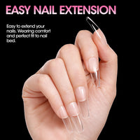 Gellen Long Coffin Fake Nail Tips for Press on Nails, 504Pcs Soft Gel Tips for Nail Extensions Full Cover Pre-shaped 12 Sizes Clear False Nails for Nail Art