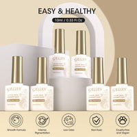 Gellen Nude Jelly Gel Nail Polish Set, 6 Colors White Nude Semi Sheer Gel Polish, No Wipe Soak Off UV Gel for DIY Nail Art Salon French Manicure, 10ml/0.33oz
