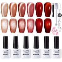 Candy Lover Cat Eye Gel Nail Polish Kit, 6 Red Glitter Cateye Gel Polish with 2 Magnets, Soak Off UV LED Nail Polish