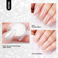 Gellen Gel Polish Chrome Nail Powder Kit - 1Pc 18ml Brown Gel Nail Polish and 1Pc Pearl Nail Chrome Powder, Iridescent Aurora Mirror Effect Pigment for Nail Polish Nail Art