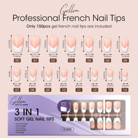 Gellen French Tips Press on Nails - 150 Pcs Brown Medium Coffin, Salon Acrylic Press on Nails Soft Gel Nail Tips, 15 Sizes Fake Nails Full Cover Tips for Nail Art