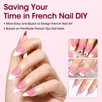 Gellen French Tips Press on Nails - 150 Pcs Pink Almond, Salon Acrylic Press on Nails Soft Gel Nail Tips, 15 Sizes Fake Nails 3 in 1 Pre-french French Tips Full Cover Tips for Nail Art